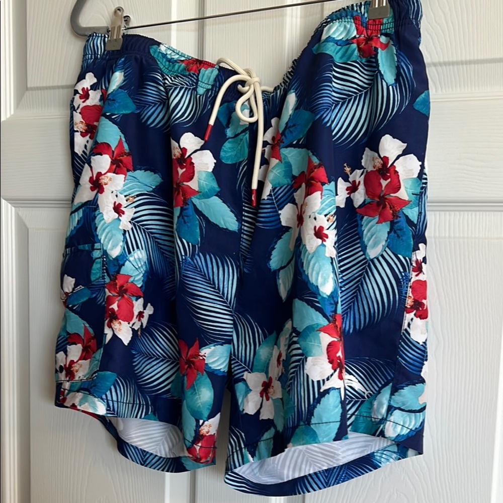 Tommy Bahama Blue and Red Swim Trunks with Quick-Dry Material